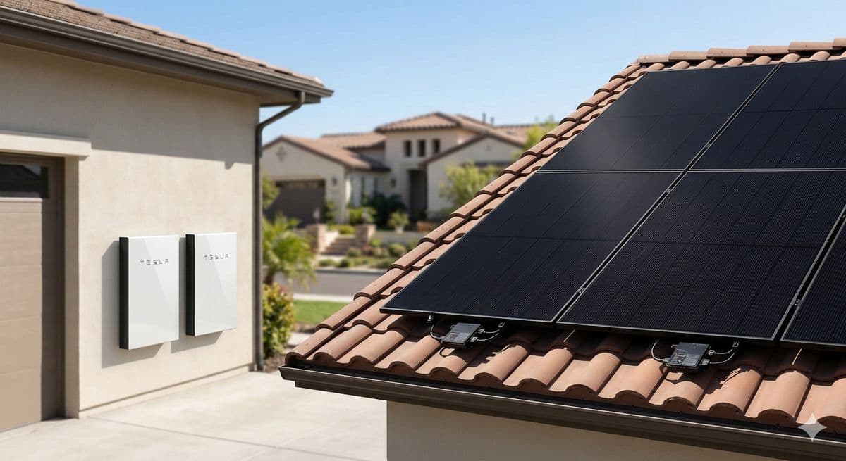Premium solar panels and Tesla Powerwall on roof